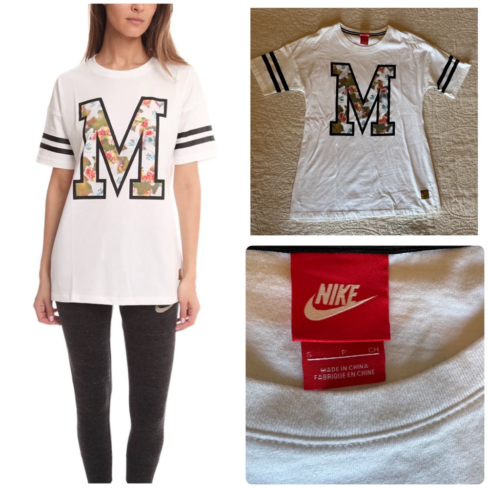 Nike Milan Italy White Floral Jersey T-Shirt Women’s Small Euro Summer Style